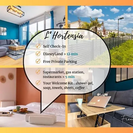 Disneyland 13min - Kingsize Bed - Private Parking - Terrace - Calm Village Apartment